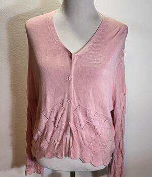 Grace Karin Pink Knit Cardigan Sweater Women’s XL Textured Hem Lightweight